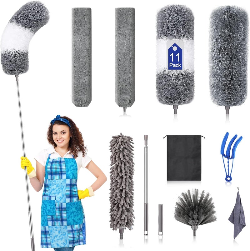 DTZERT Microfiber Duster Kit (11PCS) - Washable Dusters with Extension Pole (30 to 100 in) for Cleaning Ceilings, Fans, Furniture - Image 1
